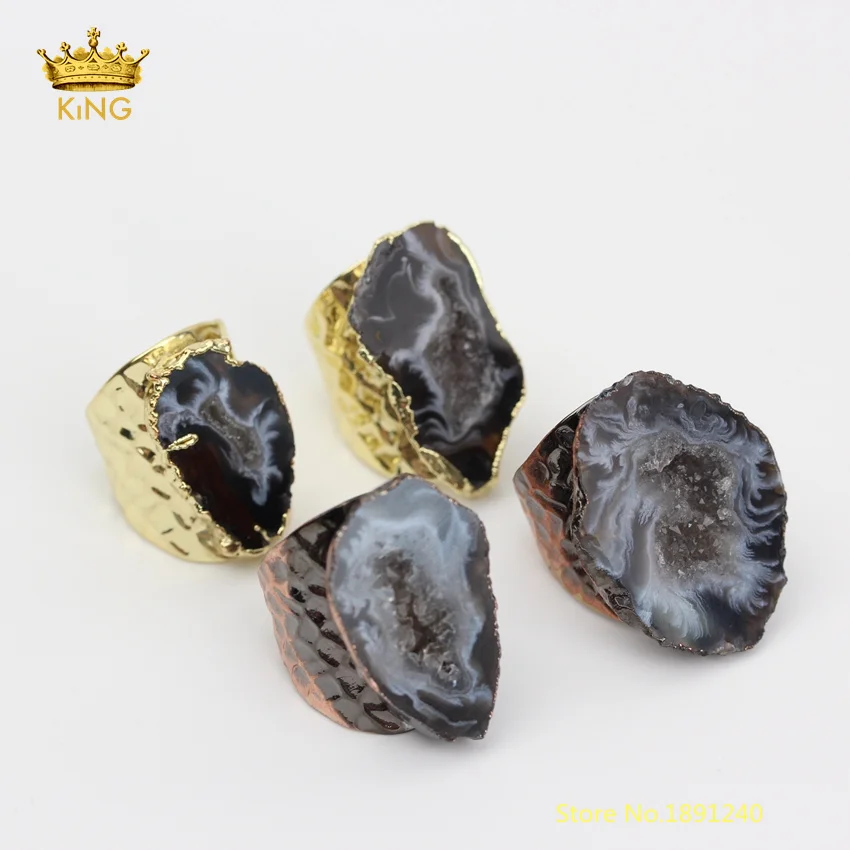 5 шт., натуральные Druzy, геодное состояние, мужские кольца, ювелирные изделия, сырье, друзы, камни, покрытые золотом/красной бронзой, медь, бохо, Druzy, кольцо для мужчин