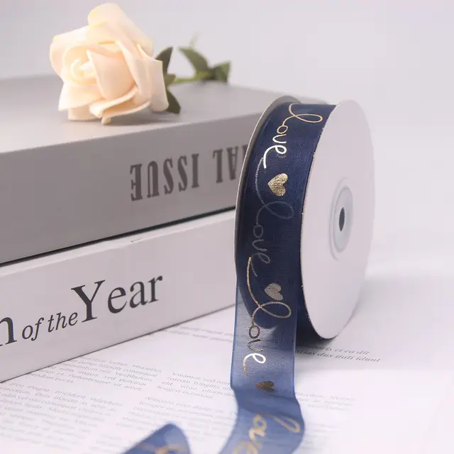 25mm Wide-Sided Ribbons Like You Confession Bowknot Wedding Gauze Christmas Party Packaging Decoration Lace Crafts Ribbon Navy