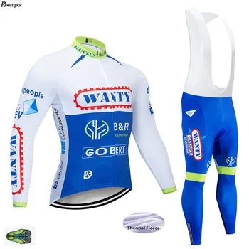 

2020 BLUE TEAM Wanty Winter Thermal Fleece Cycling Jersey Bike Pants Set Mens Ropa Ciclismo 20D Bicycling Maillot Culotte Wear