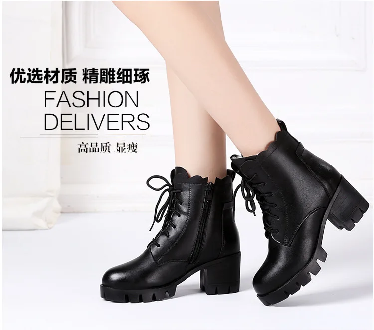 CS830 Designer boots women Keep Warm Genuine Leather High heel wool Sheepskin lining Snow boots erkek bot zapatos de mujer