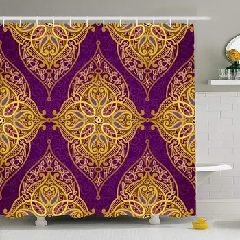 

Shower Curtain Set with Hooks 72x72 Pattern Floral Scroll Eastern Style Abstract Textures Textile Endless Fill Moroccan Lacy On