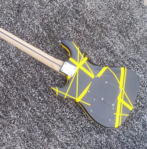 Custom エレキギター　ストライプ 黒と黄色のストライプのエレキギター,高品質,メイプル指板
