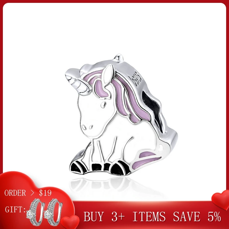 

CodeMonkey 925 Sterling Silver and Enamel Charms Lucky Licorne Animal Metal Beads fit for Original Charm Silver Bracelet CMC074