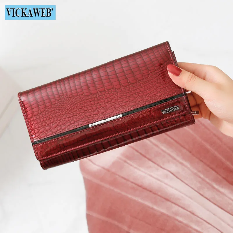 Date Red VICKAWEB Женский кошелек из натуральной кожи многофункциональный женский клатч большие кошельки женские кошельки женский держатель для карт кошелек для телефона - Цвет: Date Red