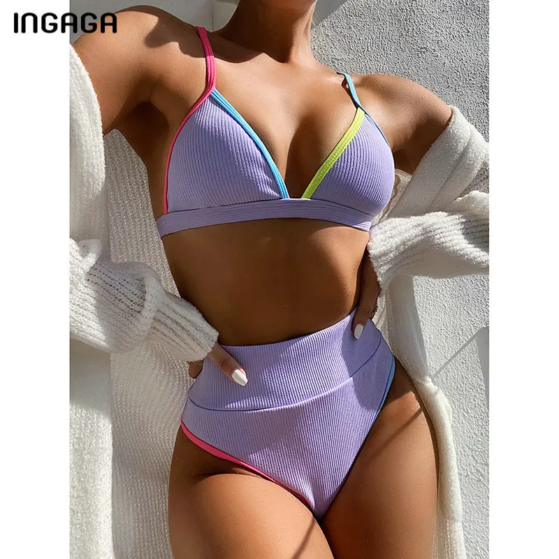 INGAGA High Waist Bikinis Swimsuits Push Up Swimwear Women Strap Bathing Suit Women Solid Biquini Beachwear V-neck Bikini Set INGAGA High Waist Bikinis Swimsuits Push Up Swimwear Women Strap Bathing Suit Women Solid Biquini Beachwear V-neck Bikini Set