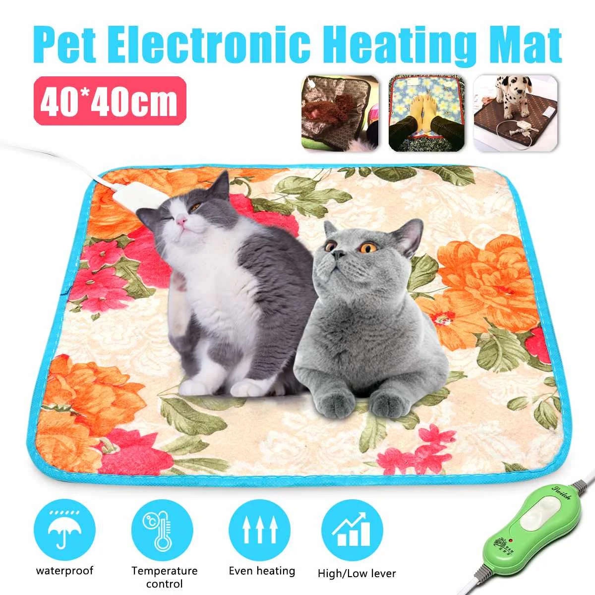 Waterproof Pet Heated Pad Bed Puppy Dog Cat Warmer Electric Heating Mat Cushion 