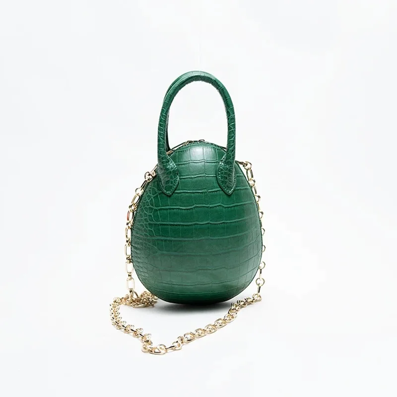 Egg Bag With Chain Strap Panelled Crocodile Design IPhone Bag Women Small Messenger Bags Leather Crossbody Purses and Handbags - Цвет: green