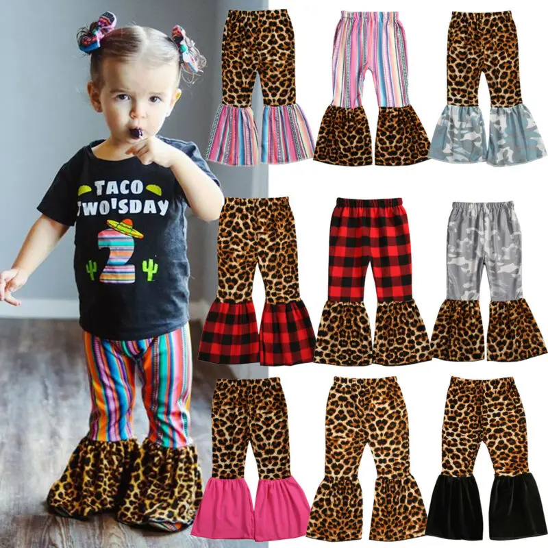Штаны для новорожденных девочек возрастом от 1 года до 6 лет расклешенные штаны принцессы с леопардовыми оборками штаны-капри для маленьких девочек, костюм Новинка года