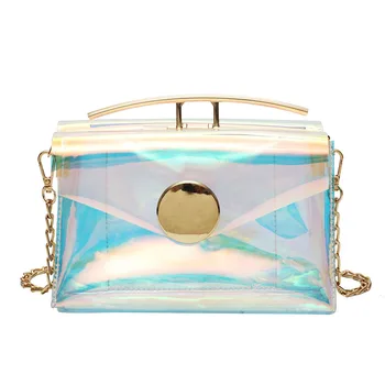 

Transparent bag women Summer new multi color gold durable buckle and chain designer fashion handbags