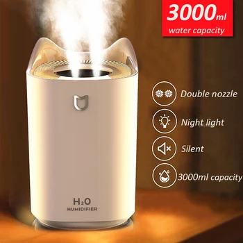 

3000ML Home Air Humidifier Double Nozzle Cool Mist Aroma Diffuser with Coloful LED light Heavy fog Ultrasonic USB Humidificador