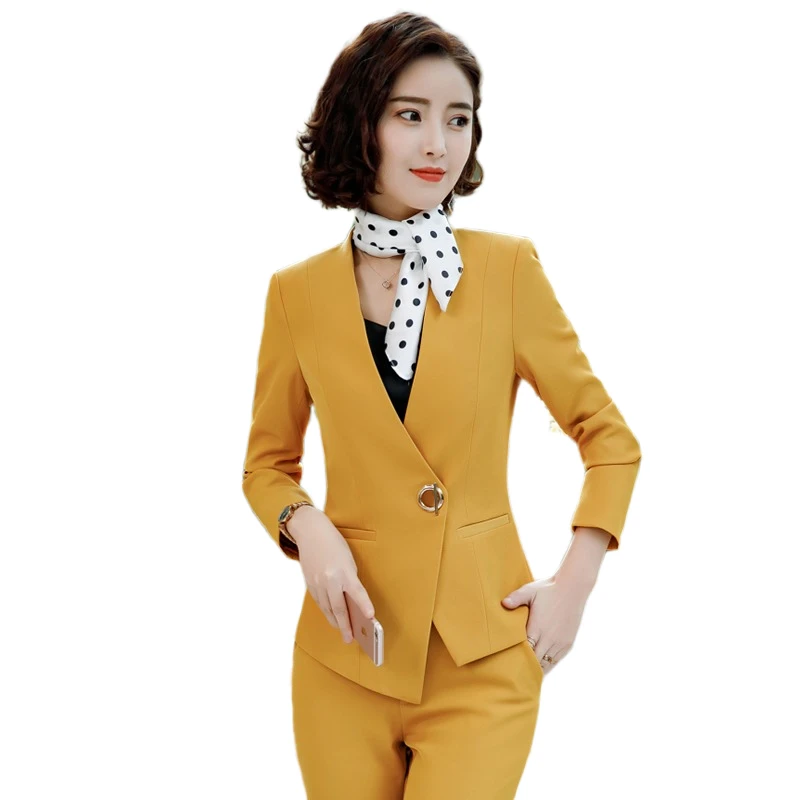 

Elegant Women Suit Office Lady Business Work Pants Suits Korean OL 2 Piece Set Blazer Jackets Trousers Autumn Winter 4XL XXXL XL