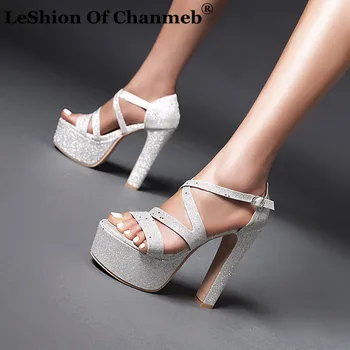 

Chunky Heels Sandals for Ladies Woman Platform Sandals Shoes Women Glitter Party Shoes Bling 2020 Sandalias de Verano Para Mujer