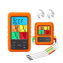 

Wireless Digital Meat Thermometer with 4 Probes Remote Food Thermometer with Count-Down/Up Timer & Alarm for Picnic BBQ Grill