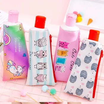 

Cartoon Unicorn Toothpaste Shape Pencil Case With Pencil Sharpener Large Capacity Student PU Pen Box Pencil Bag