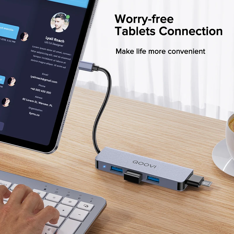 QOOVI Hub USB-C Adattatore 4 in 1 da Tipo C a USB 3.0 per MacBook iPad Huawei OTG - Image 4