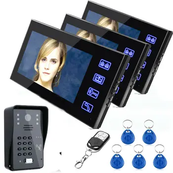 

Yobang Security 7"IR Night Vision Intercom System 3 Touch Montiors Kits RFID Password Unlock Home Security Video Door Phone