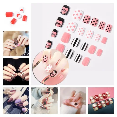 24Pcs/Set Bling Glitter False Fake Nails French Nail Tips Natrual Press On Daily Office Finger Wear Fashion Fake Nails 20 Styles