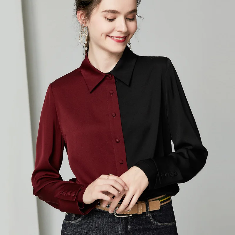 wine black silk blouse for women high quality long sleeve plus size sexy casual office dress shirts clothes dropshipping wine black silk blouse for women high quality long sleeve plus size sexy casual office dress shirts clothes dropshipping