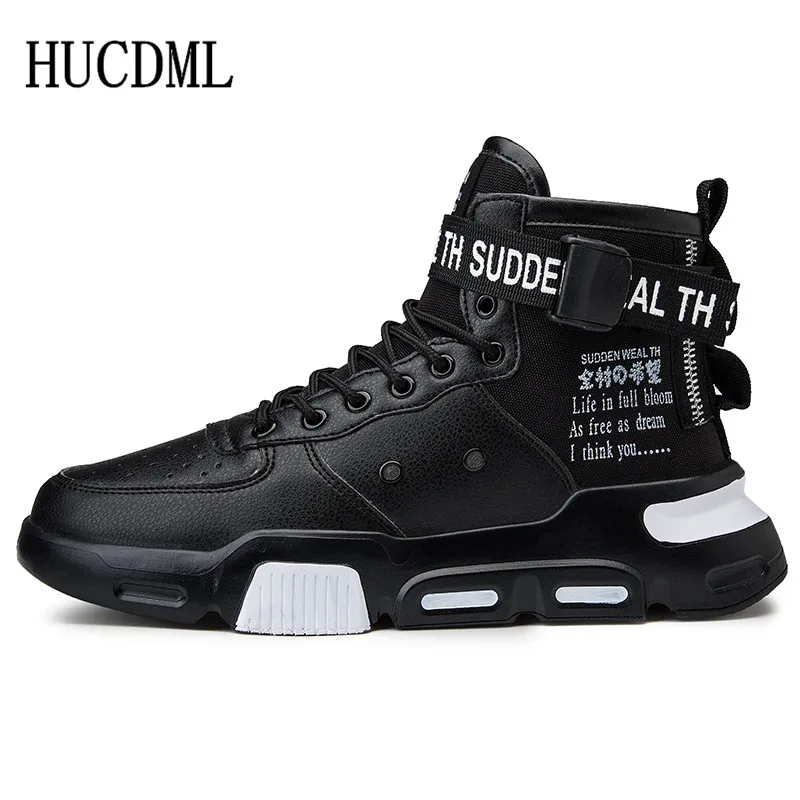 

HUCDML 2019 Spring/Autumn New Mens Shoes Lace-Up Buckle Winter Boots Men Solid Comfortable Leather Boots Designers Sneakers Men