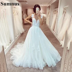 Sumnus 2022 A Line Boho Wedding Dresses Lace Appliques Custom Made Boho Bride Dress V Neck Summer Princess Wedding Gowns