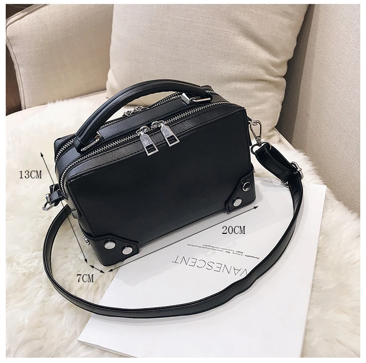 MJ Fashion Box Shape PU Leather Handbag Vintage Rivet Crossbody Bag 2019 New Casual Large Capacity Women Messenger Shoulder Bags (24)