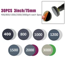 

30Pcs 3inch/75 Mm Round Sanding Disc Abrasive Pad Hook&Loop Wet/Dry 400-3000grit Metal Glass Wood Wall Grinding Polishing Tool