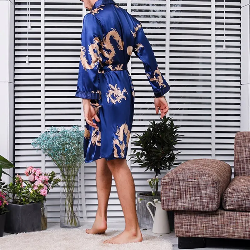 mens pajama pants Spring Summer Thin Mens Pajamas Stripe Long Sleeves Pyjamas Night Robe Dressing Gown Male Silk Satin Kimono Bathrobe Sleepwear silk sleepwear