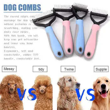 

Pet Undercoat Rake Dogs Cats Non Slip Deshedding Brush With Handle Double Sided Home ABS Dematting Tool Safety Portable Tangles