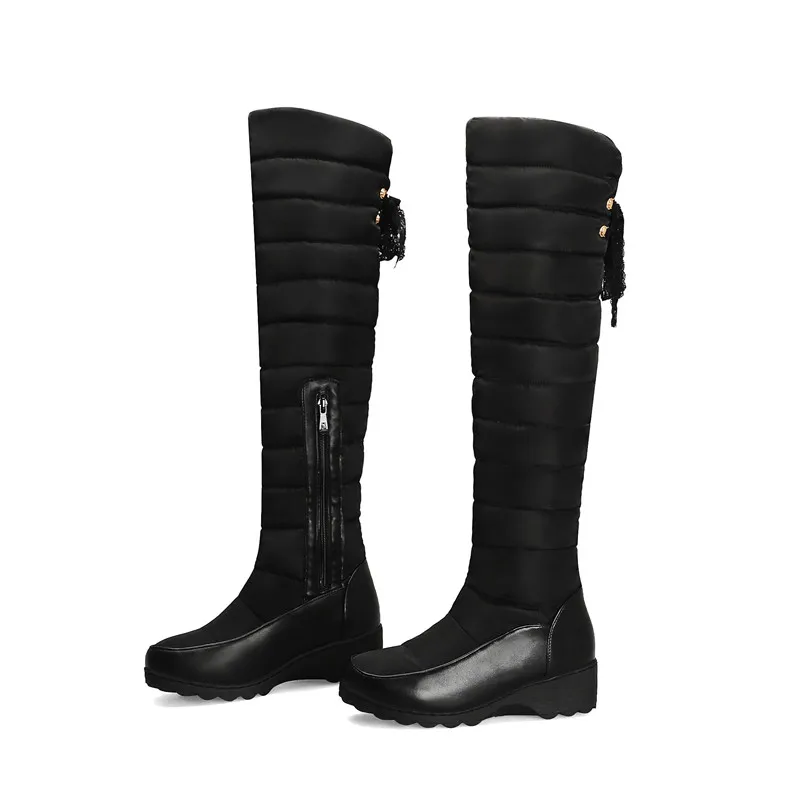 FEDONAS Plus Size Women Down Knee High Boots Zipper Wedges High Boots Autumn Winter Warm Long Snow Boots Fashion Riding Boots