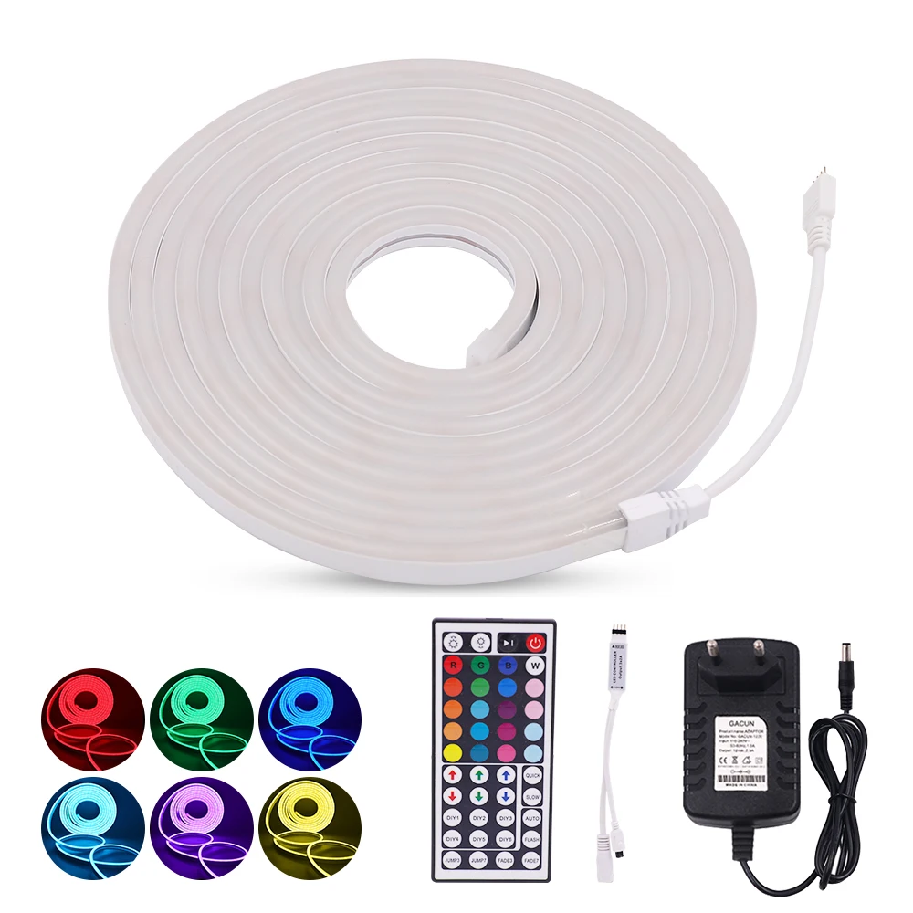 

DC 12V RGB LED Neon Light with Remote Control Fexilbe LED Strip Light Tape Ribbon Waterproof Neon Sign Rope Waterproof LED Tube