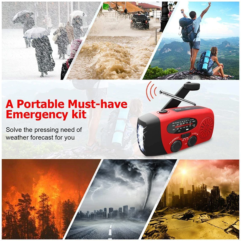 Portable Solar Hand Crank Radio with LED Flashlight