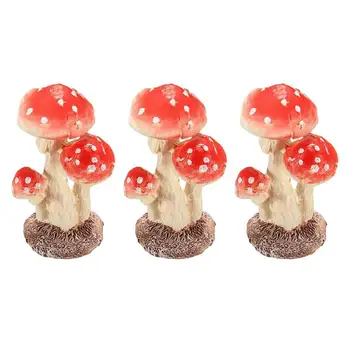 

4pcs Adorable Mushroom Toadstool Miniature Fairy Garden Terrarium Figurine House Layout Decor (3 Head Red 3 X 2.6 X 5cm)