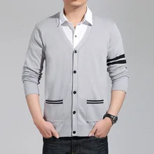 HOO Мужской Хлопковый вязаный кардиган свитер Молодежный полосатый свитер сплошной цвет тонкий