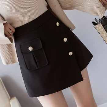 

2020 Spring Summer New Women Shorts Skirts Korean Fashion Single Breasted High Waist Shorts Female Black Pocket Casual Shorts
