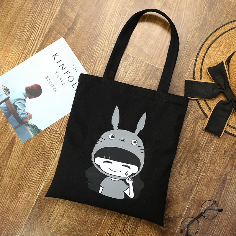 Totoro напечатанная Экологически чистая сумка для покупок в Корейском стиле, художественная Одиночная сумка тканевая через плечо Customizabl