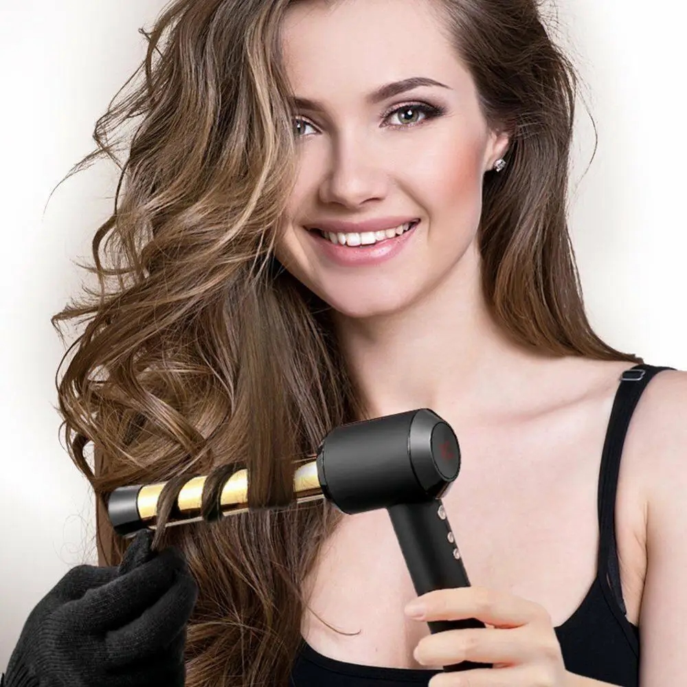 

Ceramic Tourmaline Gold Curling Iron Wand Hair Curler Fast Heat Temperature 140-430F LED Display Salon Curly Styling Tool