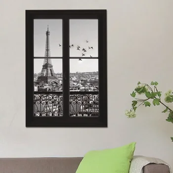 

Wall Decals 3D Window Eiffel Tower Paris City Removable Wall Stickers Art Decor Vinyl Decals Kids Child Room Mural