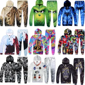

Spring autumn winter 3D printing BF Christmas funny printing Hooded Sweater astronaut Octopus sports couple Hoodies + pants
