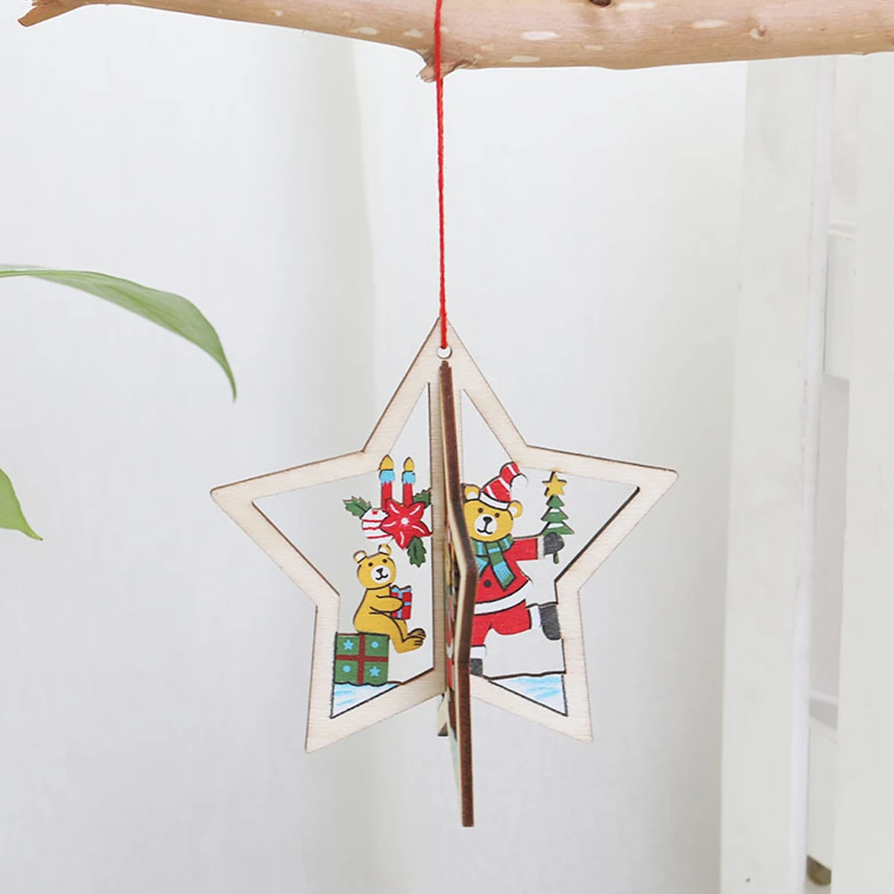 Wooden Christmas Decoration Xmas Tree Pendant 3D Hanging Home New Year Party Bauble Decoration Christmas Ball Xmas Key Ring