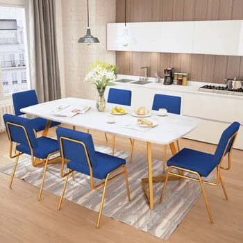 

Nordic marble rectangular dining table home light luxury iron dining table small apartment 4-6 seat dining table