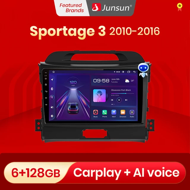 Junsun V1pro AI صوت لكيا سبورتاج 3 2010   2016 راديو السيارة 2 الدين أندرويد السيارات الوسائط المتعددة لتحديد المواقع المسار Carplay 2din DVD
