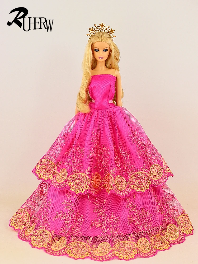 Fashion Wedding Dress Princess Gown Dress Clothes Gown For Barbie doll Beautiful white Leaf design half lave dress 1 Pcs doll clothes fashion dolls