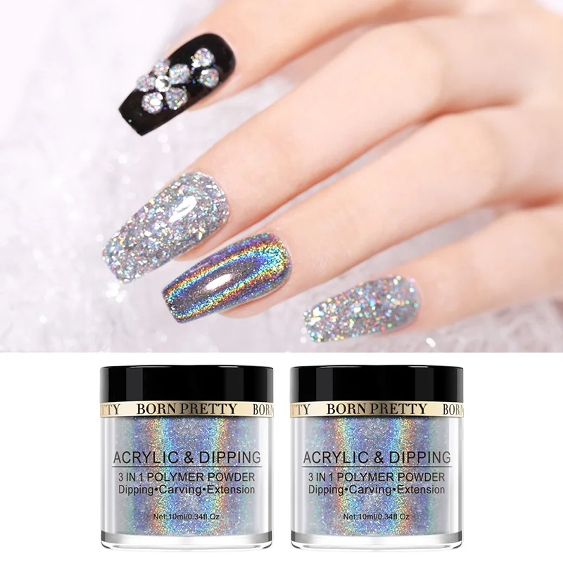 

BORN PRETTY 4 IN 1 Dipping Nail Powder 10ml Holographic Mirror Acrylic Carving Extension Polymer Nail Powder Nails Decoration