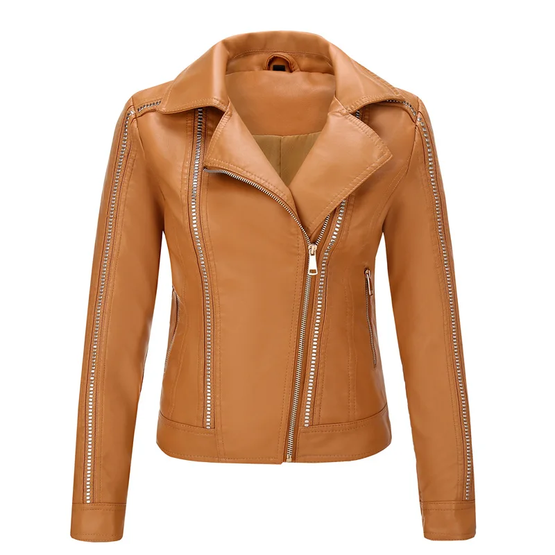 

Ladies PU Leather Moto Biker Jacket Girls Autumn Slim Motorcycle Clothing Long Sleeve Faux Leather Jacket Plus Size Female Coat