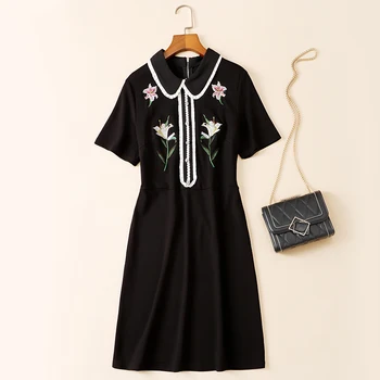 

New women s clothes in spring and summer 2020 baby collar embroidery waist closing small age reducing dress