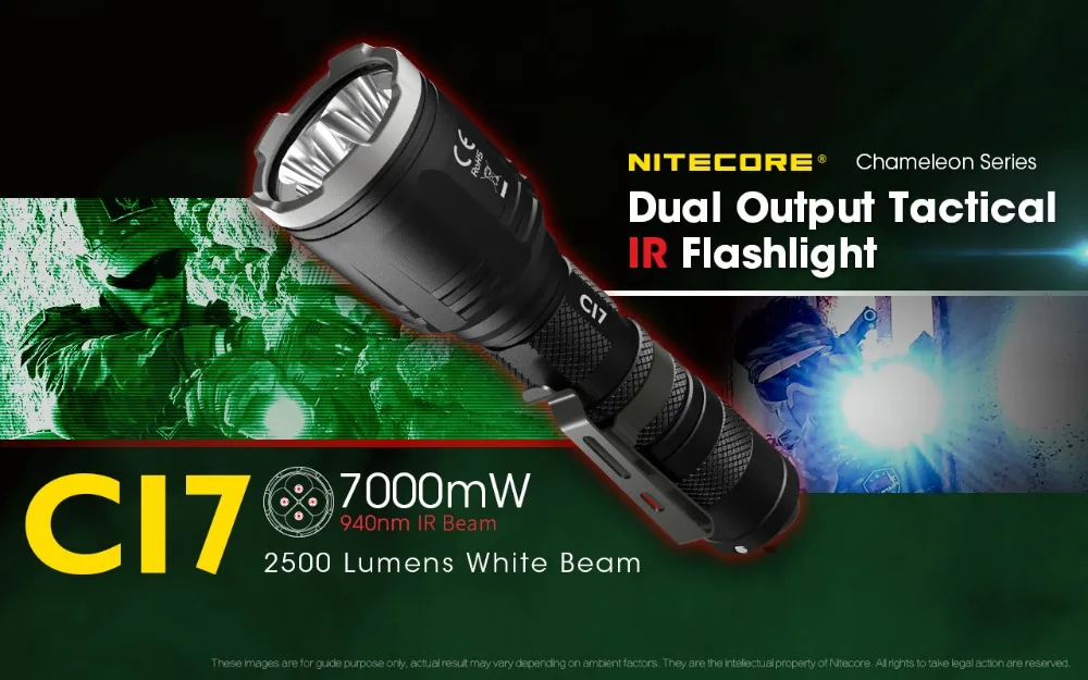 Modos de Iluminação 2500lumens + 7000mw Nitecore Lanterna Tática Dupla Saída Luz Dura 8 Auto-defesa Troch Ci7 1 + 7000mw luz dura 8 modos de