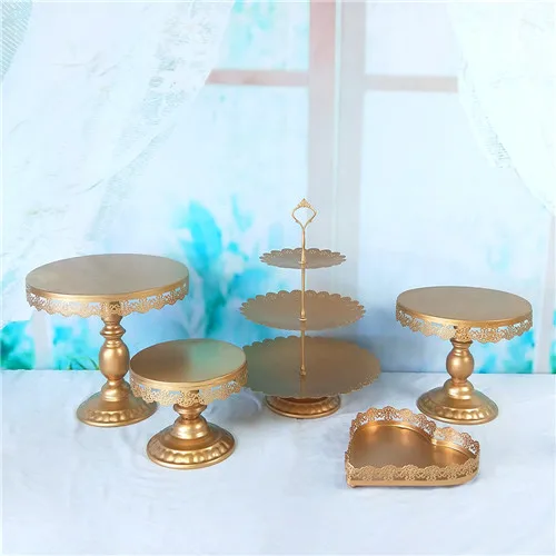 Tobs metal gold cake stand set for wedding cup cake holder decorating tools candy bar stand tray suppliers - Цвет: 5pcs