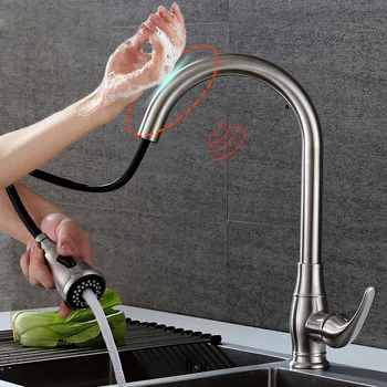 

Kitchen Sink Smart Touch Faucet Pull Out Auto Sense Tap Stainless Steel Hot Cold Water Mixer Crane Deck Mounted Inductive Faucet
