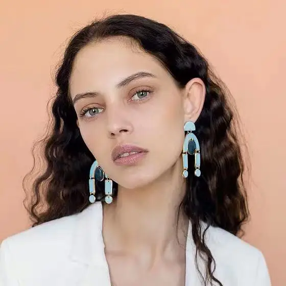 

Timeless Wonder Enamel Geo U Statement Stud Earrings Party Top Punk Gothic Kpop Ins Christmas Gifts for Women Blue Pink New 2547