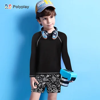 

Boy's long sleeve surf suit with SPF 50, solid color beach suit